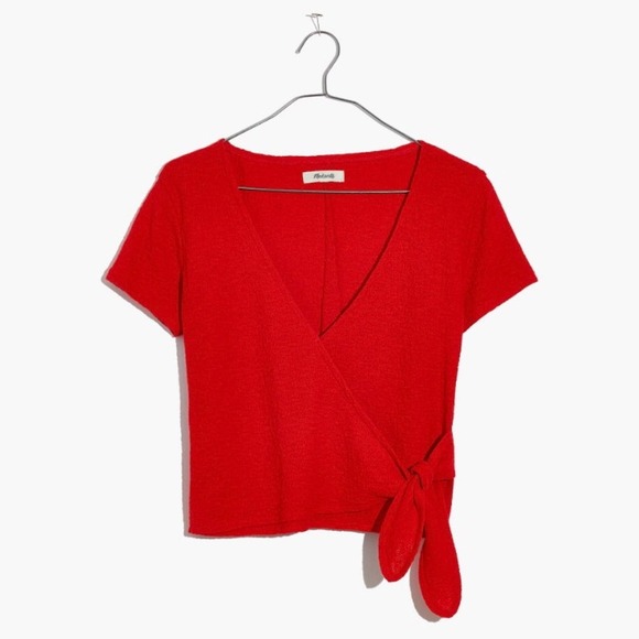 Madewell | XS Womans Red Wrap‎ Top Short Sleeve - Picture 1 of 8